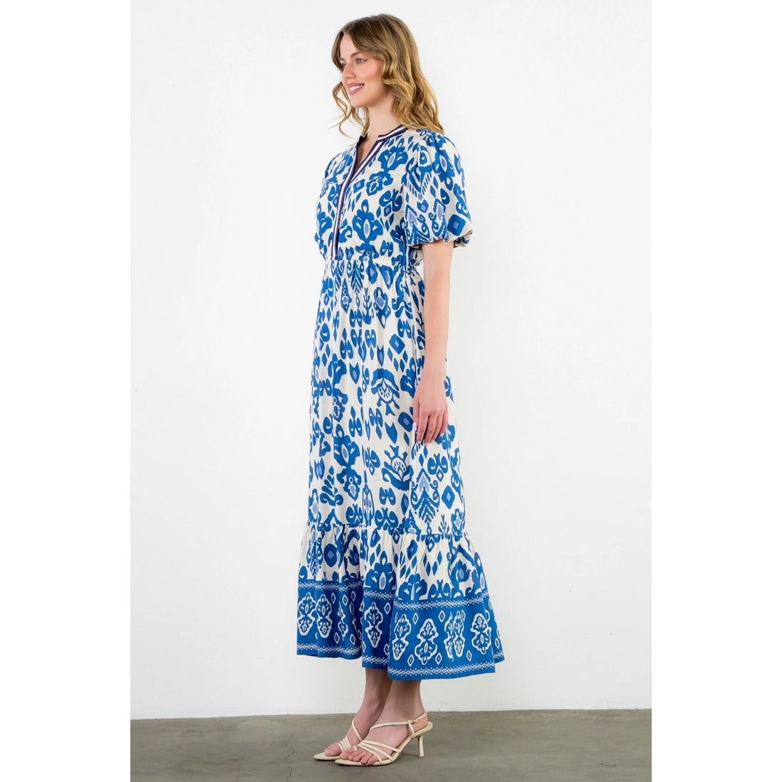 Puff Sleeve Print Maxi Dress