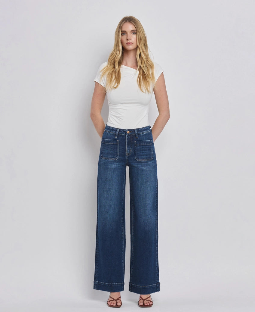 High Rise Wide Leg Trouser in Dark Denim