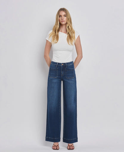 High Rise Wide Leg Trouser in Dark Denim