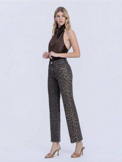 High Rise Leopard Wide Jeans