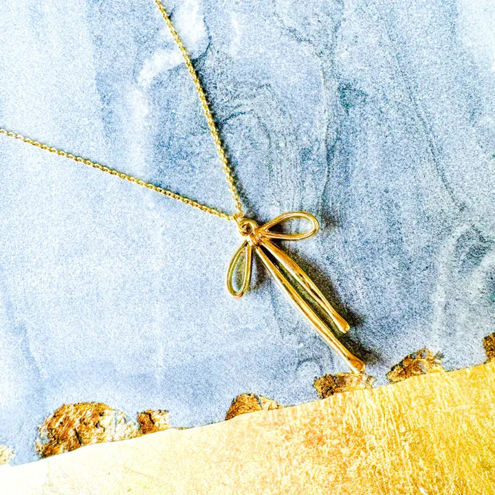 Simple Bow 18k Gold Plated Chain Necklace