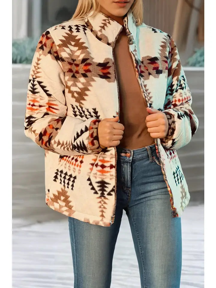 Aztec Printed Zip Up Jacket