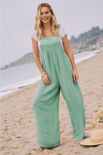 Solid Button Sling Jumpsuit