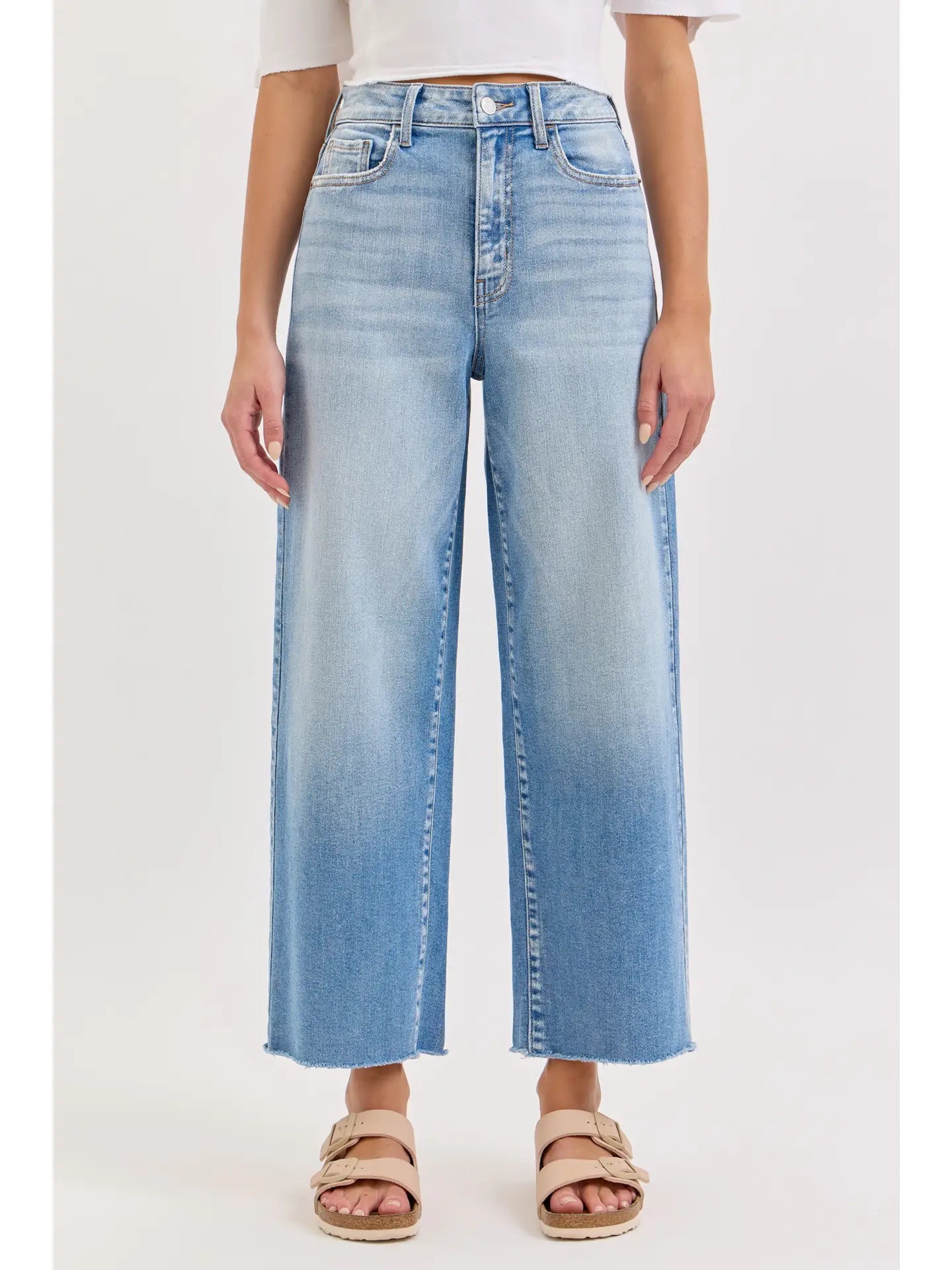 High Rise Crop Wide Leg with Raw Hem