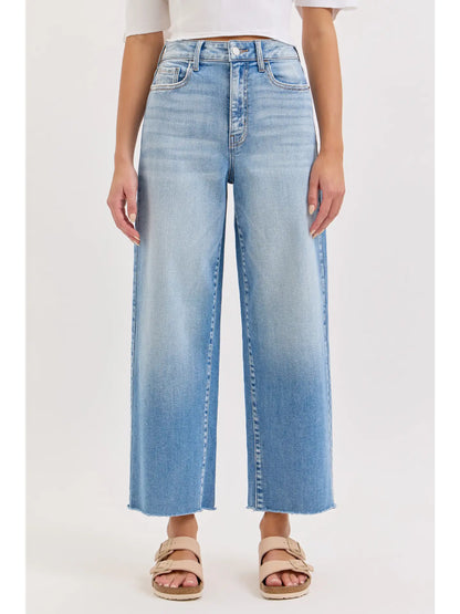 High Rise Crop Wide Leg with Raw Hem
