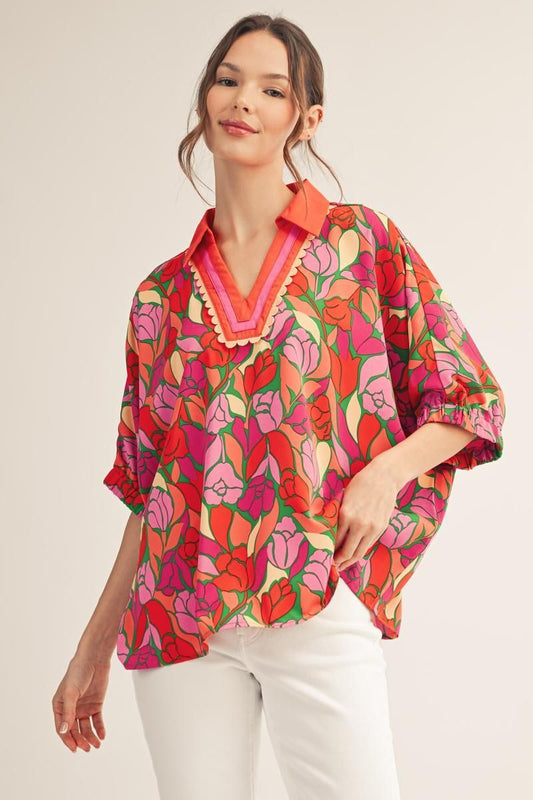 Drop Shoulder Floral Top
