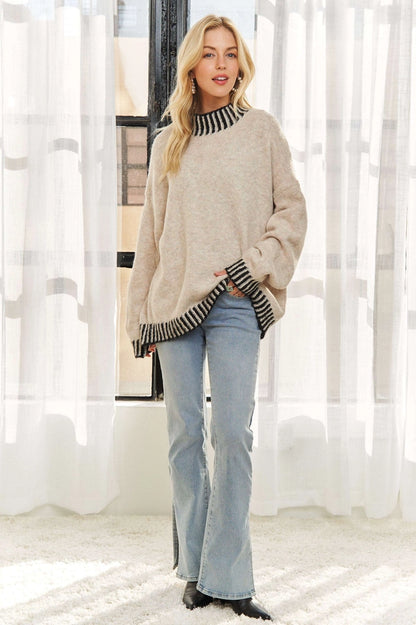 Edge Stripe Mock Neck Sweater