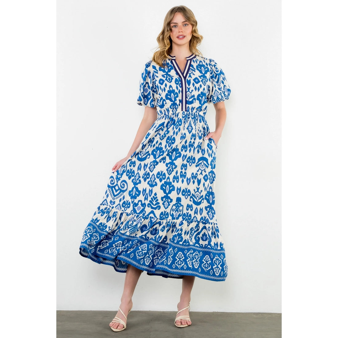 Puff Sleeve Print Maxi Dress