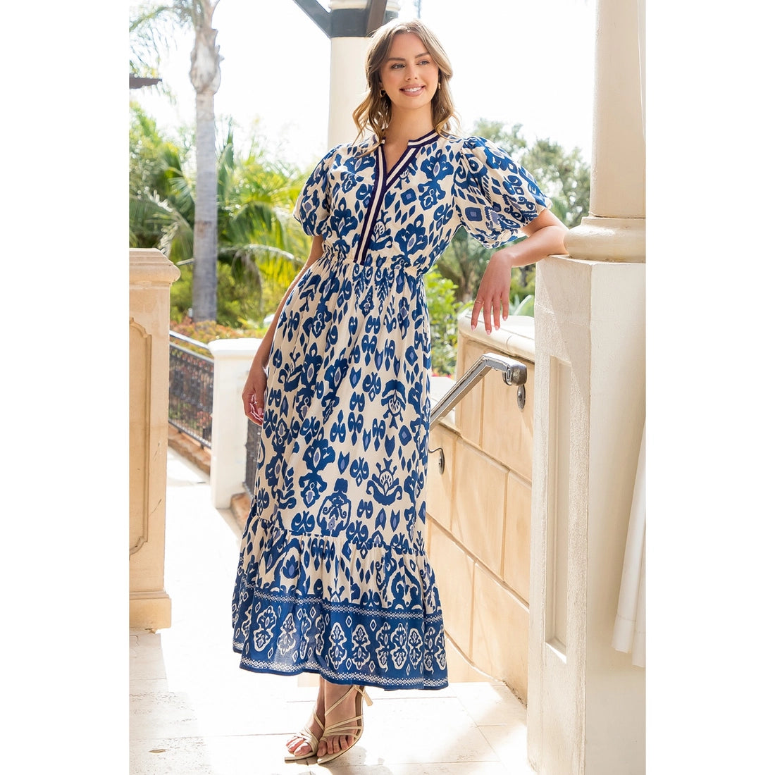 Puff Sleeve Print Maxi Dress