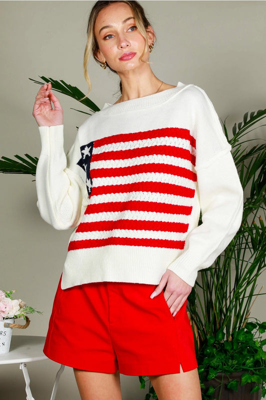 USA Flag Textured Knit Sweater