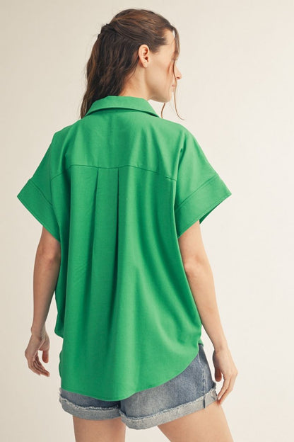 Drop Shoulder Button Blouse