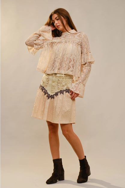 Long Sleeve High Neck Lace Top