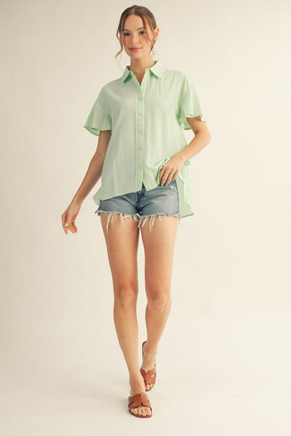 Flutter Sleeve Pinstripe Top