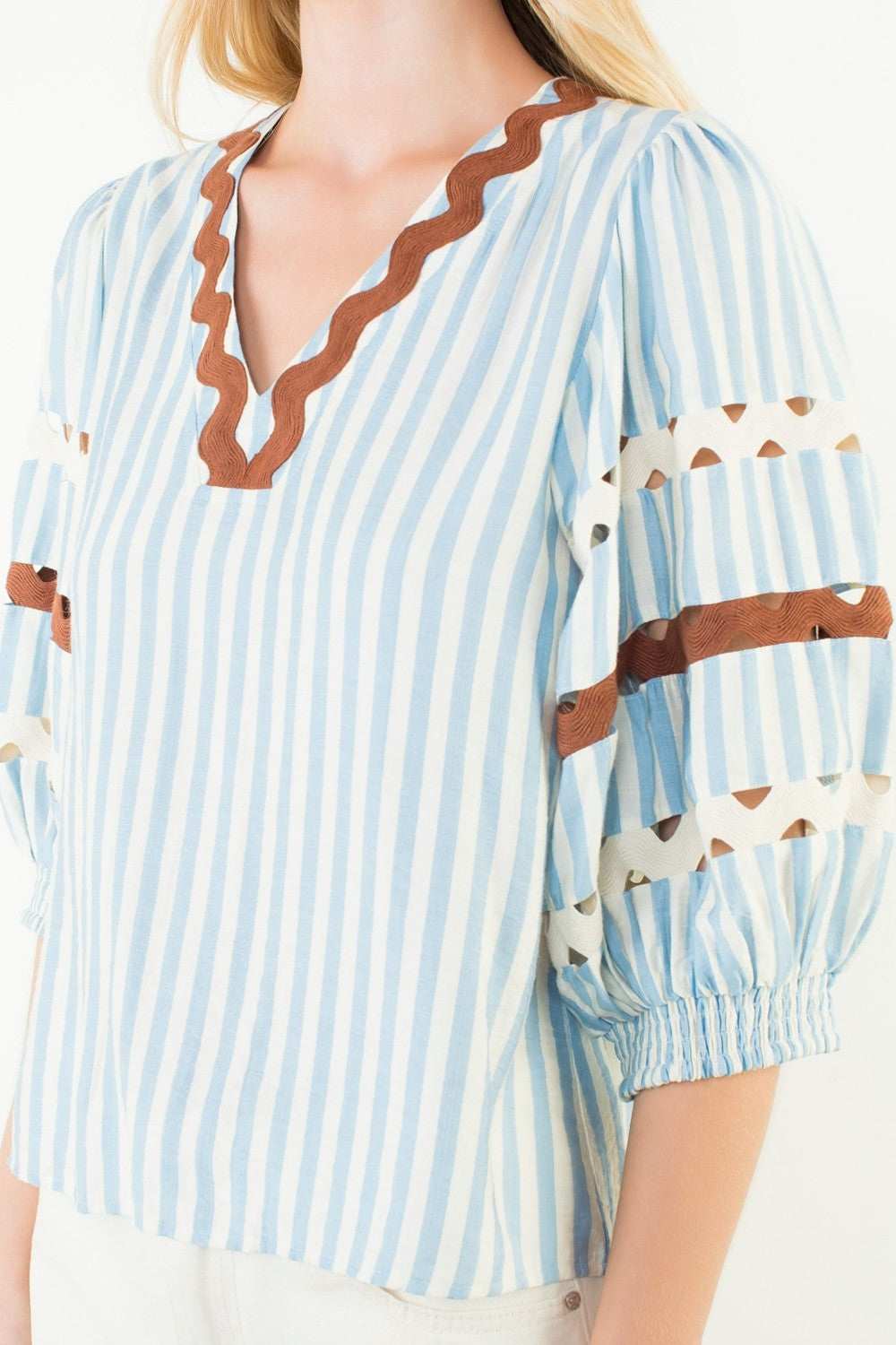Puff Sleeve Striped V-neck Top