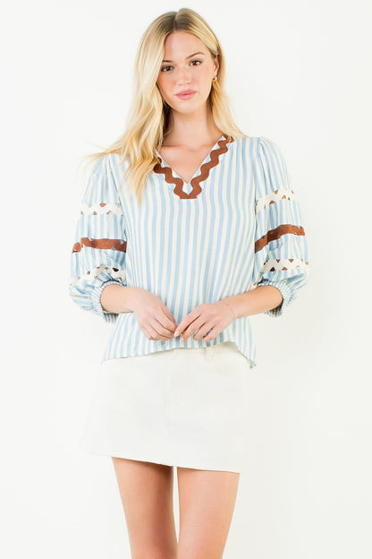 Puff Sleeve Striped V-neck Top