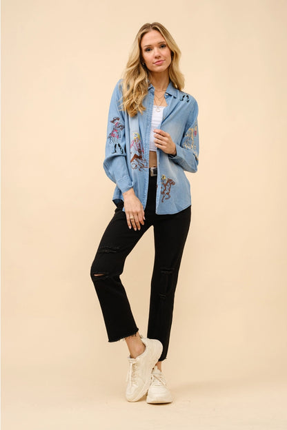 Embroidered Western Button Up