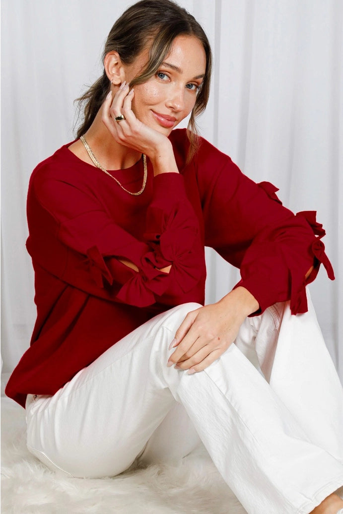 Bow Sleeve Crew Neck