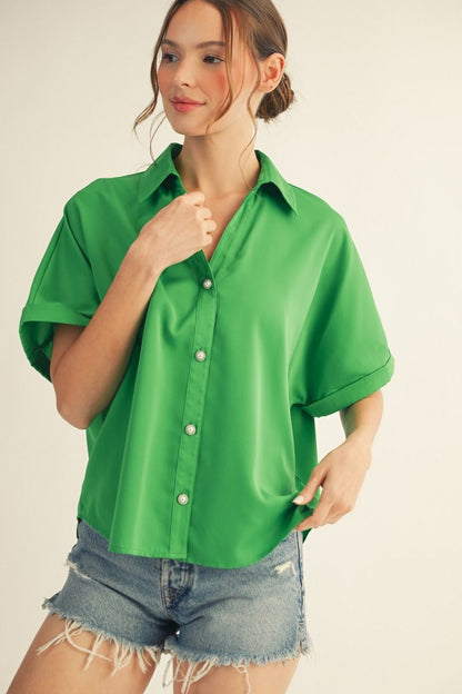 Pearl Drop Shoulder Button Down