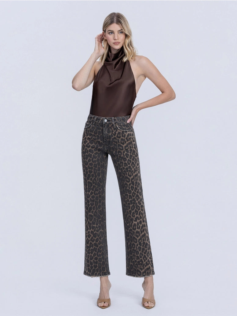 High Rise Leopard Wide Jeans