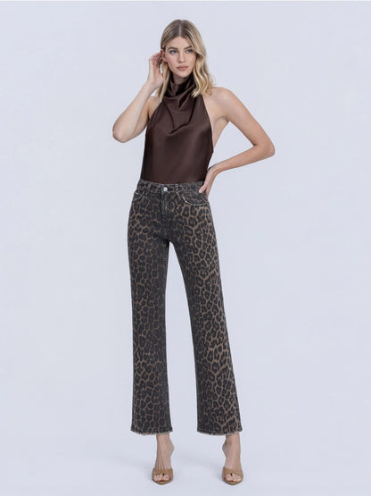 High Rise Leopard Wide Jeans