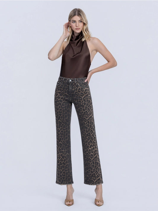 High Rise Leopard Wide Jeans