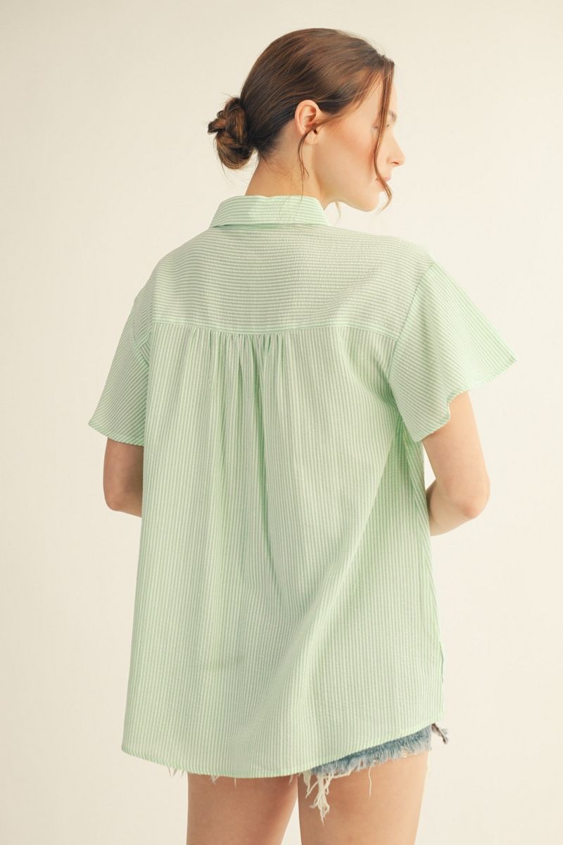 Flutter Sleeve Pinstripe Top