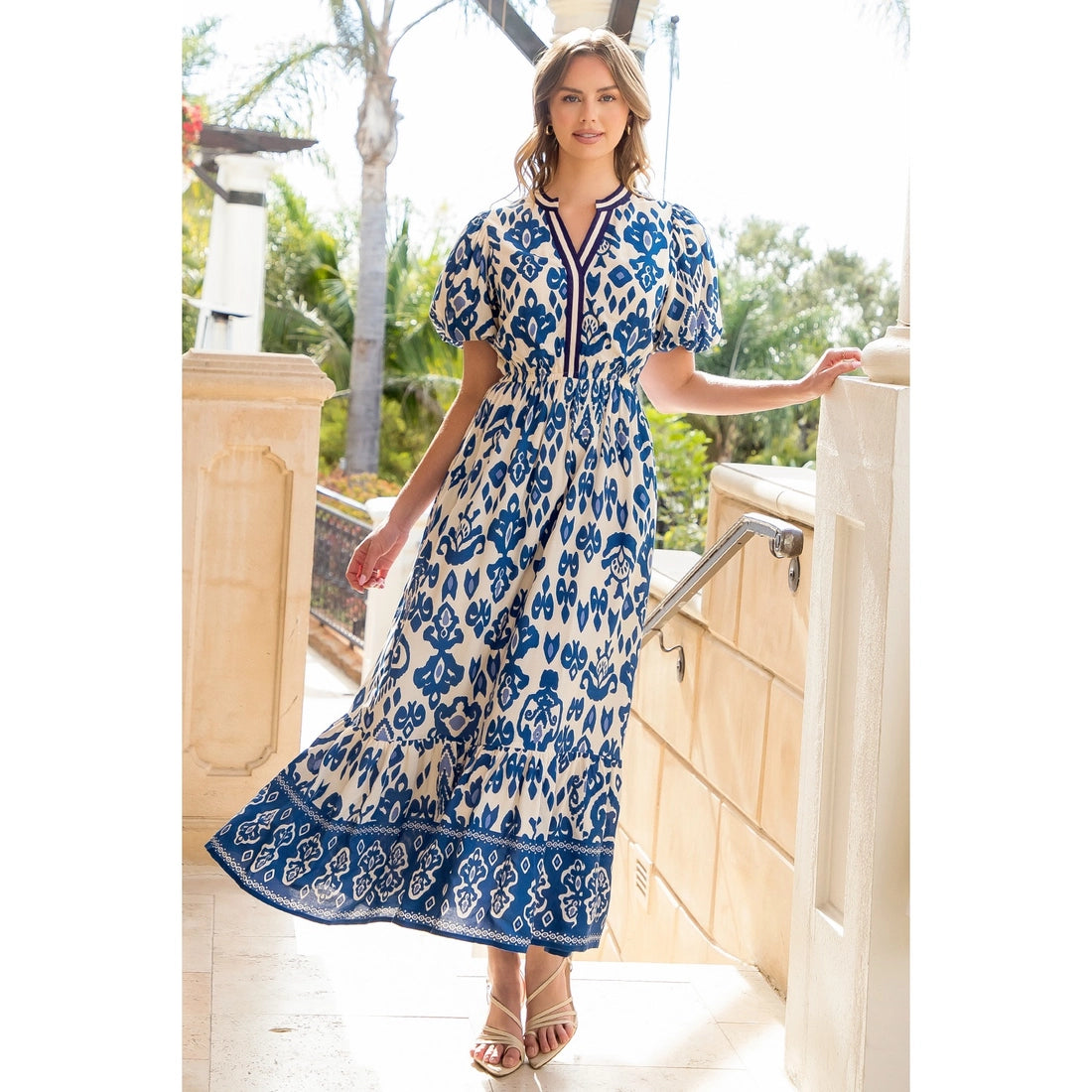 Puff Sleeve Print Maxi Dress