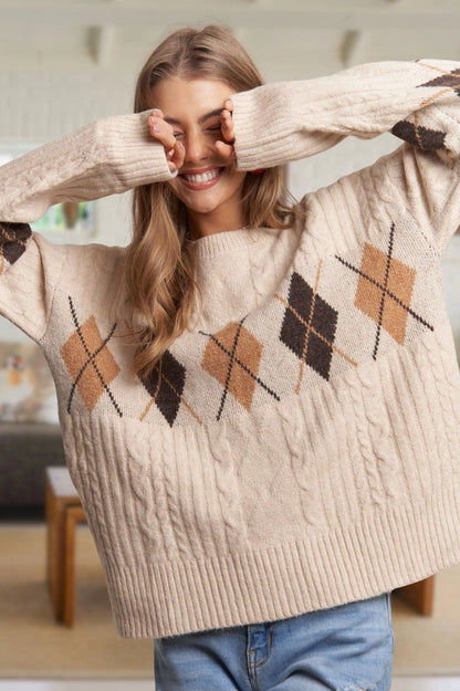 Diamond Cable Knit Sweater