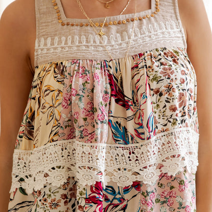 Tiered Floral Print Tank Top