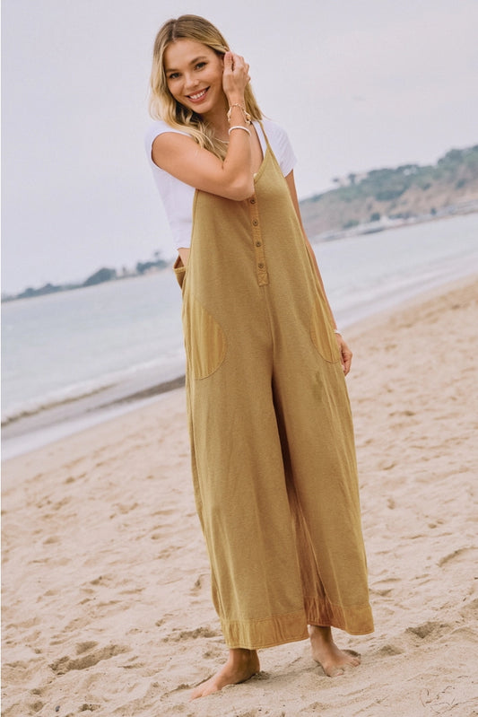 Wide Leg Acid Wash Jumpsuit