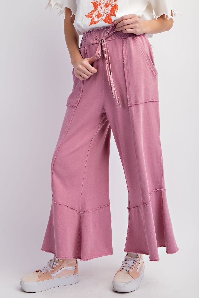 Mineral Washed Terry Knit Wide Leg Pants