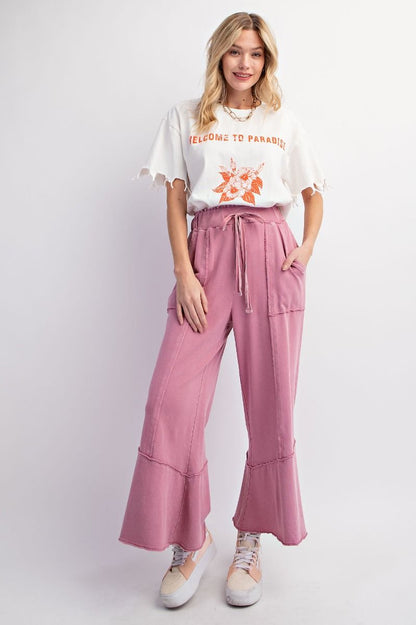 Mineral Washed Terry Knit Wide Leg Pants