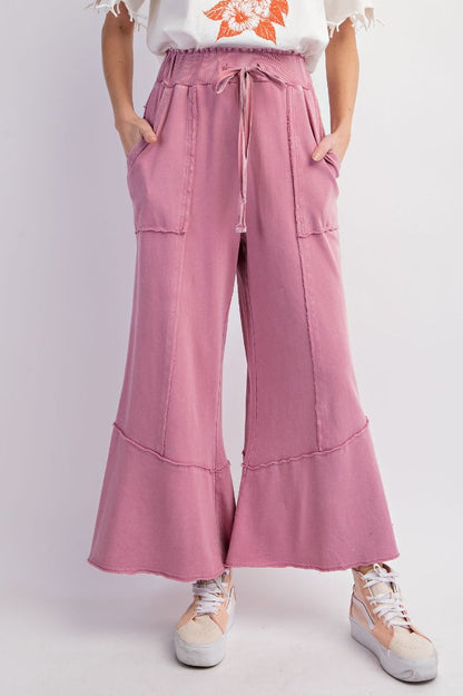 Mineral Washed Terry Knit Wide Leg Pants