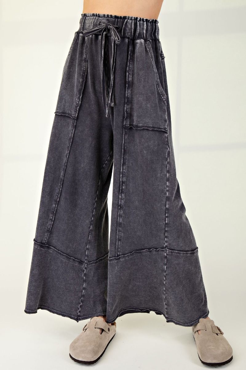 Mineral Washed Terry Knit Wide Leg Pants