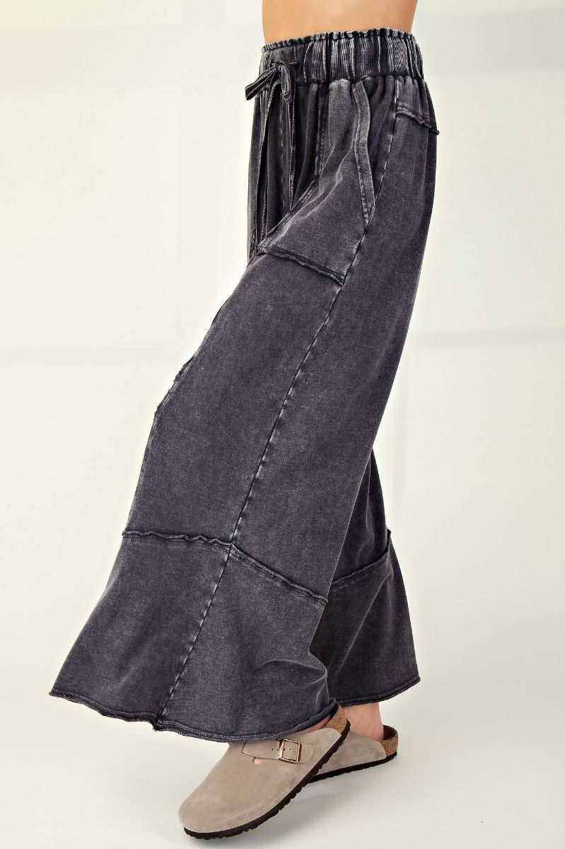 Mineral Washed Terry Knit Wide Leg Pants