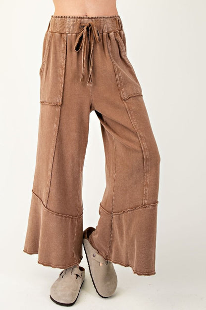 Mineral Washed Terry Knit Wide Leg Pants