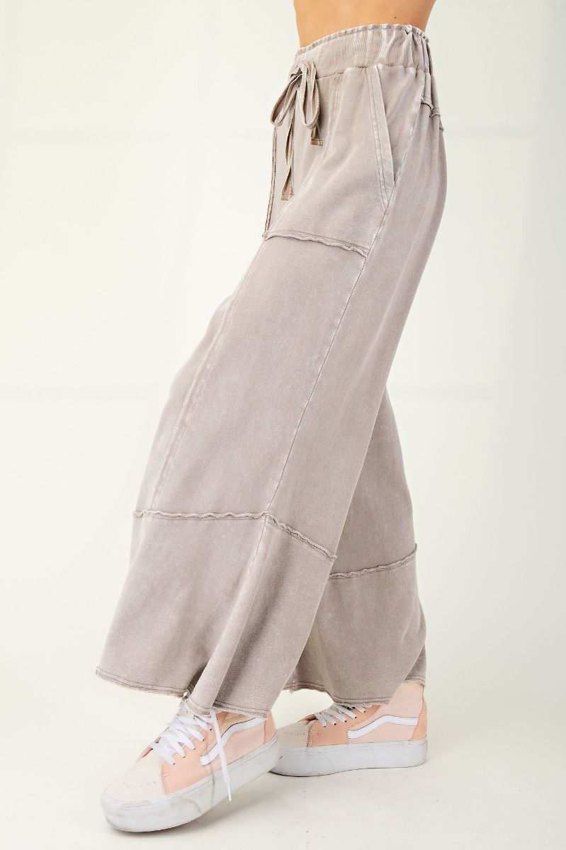 Mineral Washed Terry Knit Wide Leg Pants