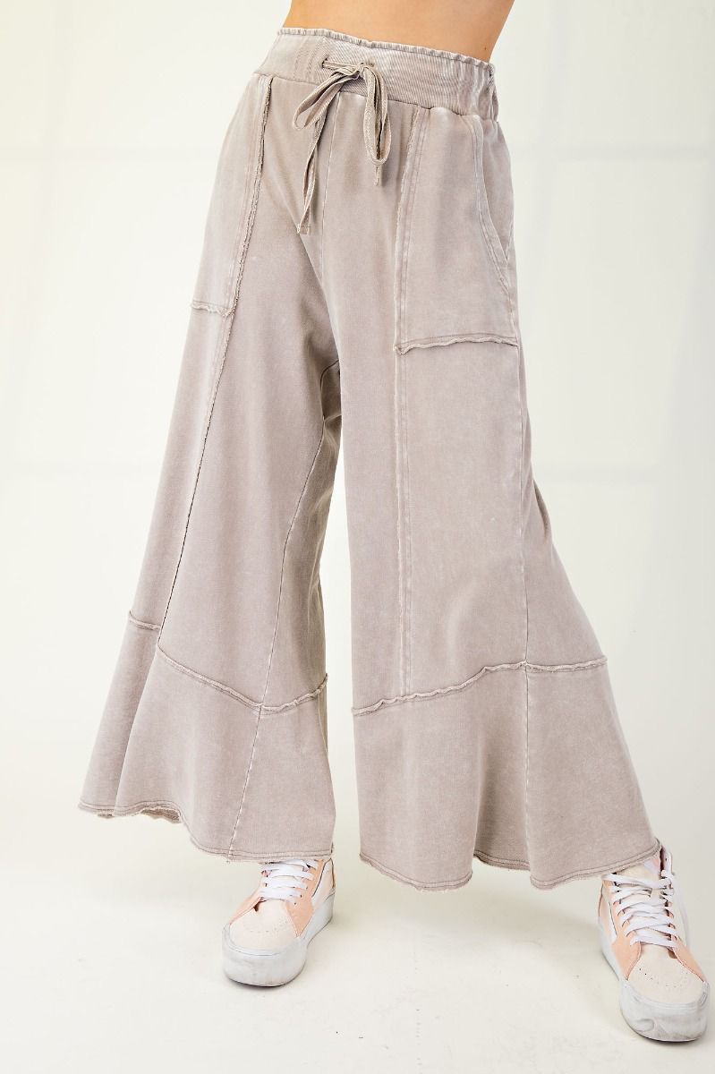 Mineral Washed Terry Knit Wide Leg Pants