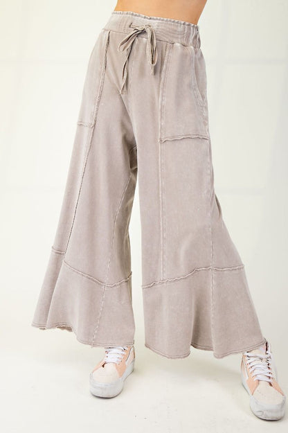 Mineral Washed Terry Knit Wide Leg Pants