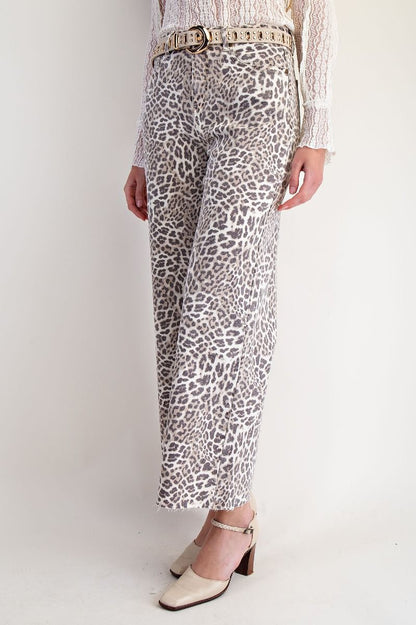 Animal Print Raw Hem Pants