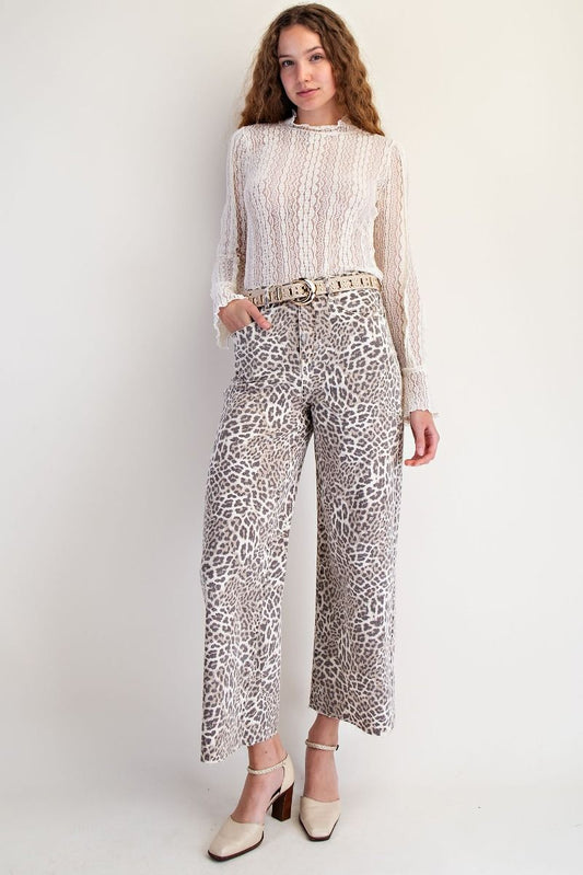 Animal Print Raw Hem Pants