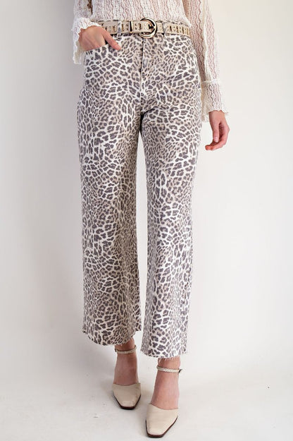 Animal Print Raw Hem Pants