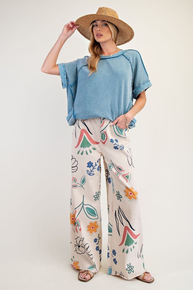 Printed Washed Twill Wide Pants