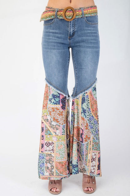 Print Bottom Denim Bell Pants