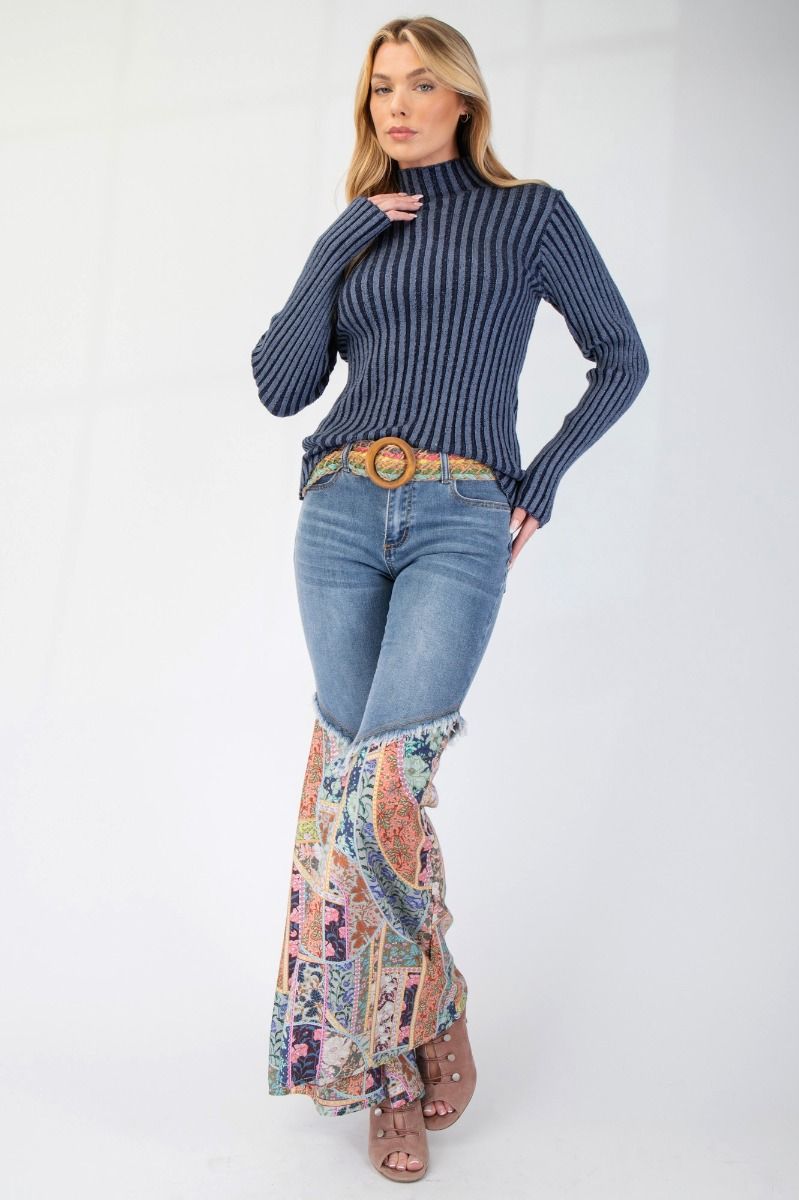 Print Bottom Denim Bell Pants