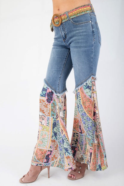 Print Bottom Denim Bell Pants