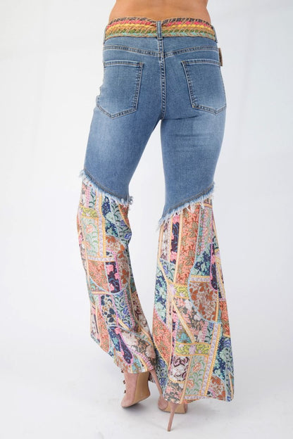 Print Bottom Denim Bell Pants