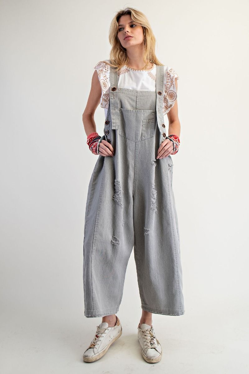 Twill Distressed Overalls