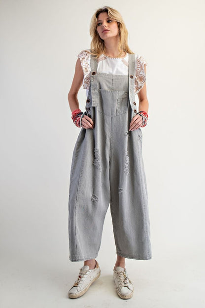 Twill Distressed Overalls