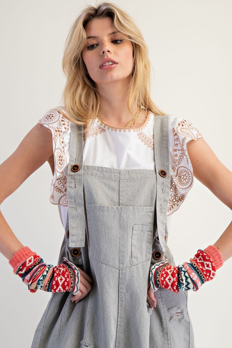Twill Distressed Overalls
